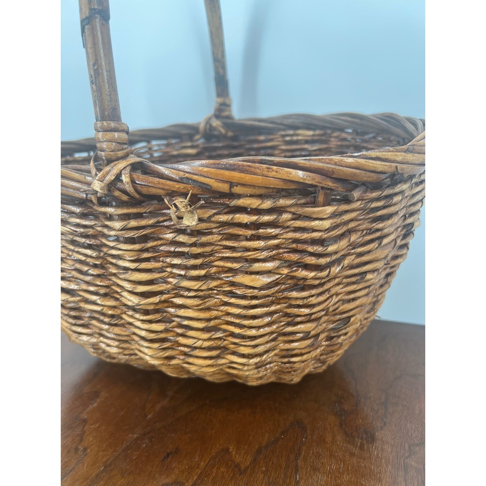 Vintage French Country Woven Rattan Wicker Gathering Basket Farmhouse Rustic 14" - Picture 14 of 14